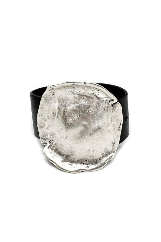 Black Leather with Metal Plated Bracelet