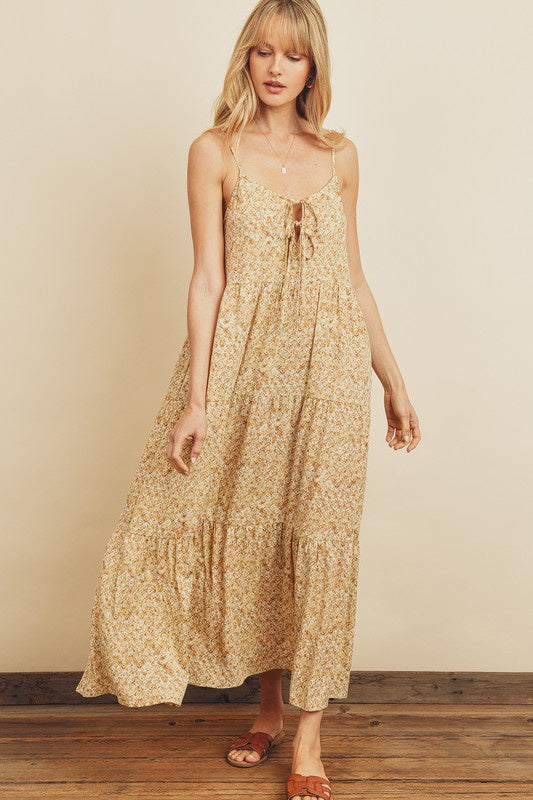 Tie-Dye Stamp Tiered Maxi Dress