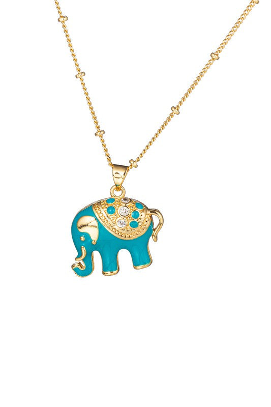 Teal Elephant Necklace