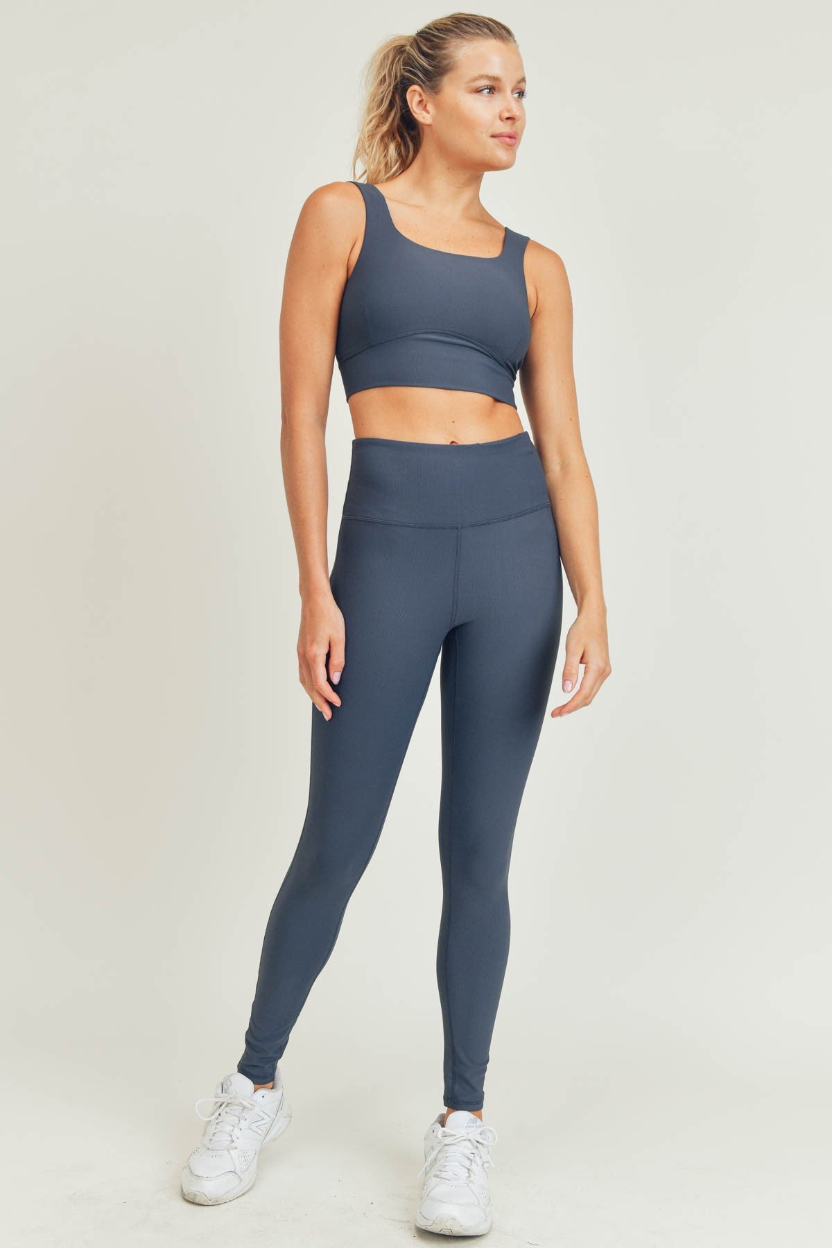 Mono B BRONZE - Micro-Ribbed Lycra-Blend Swoop Back High-Waist Leggings