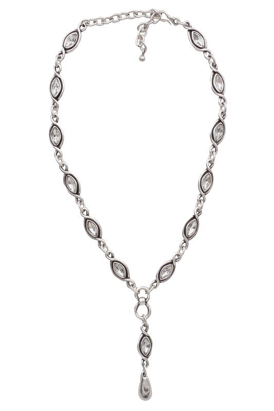 Long Silver Crystal Necklace Chain