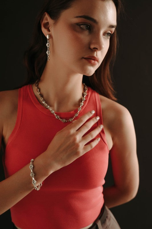 Long Silver Chain Clear Earrings