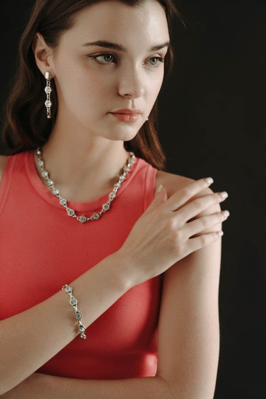 Long Silver Chain Clear Earrings