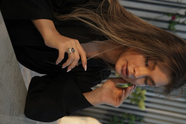 Grey Crystal Silver Ring