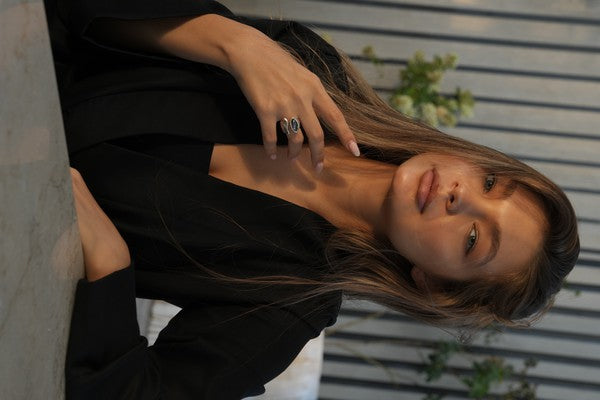 Grey Crystal Silver Ring