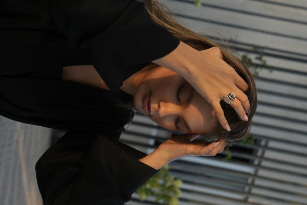 Grey Crystal Silver Ring