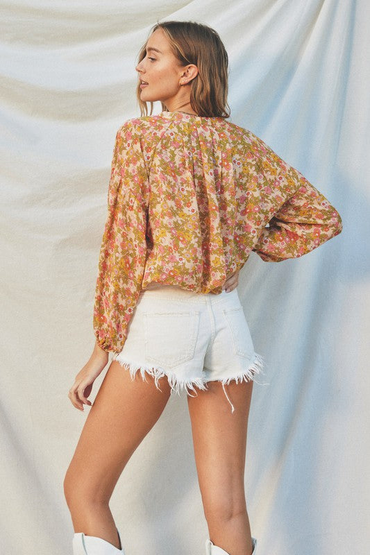 Cross Of Sunlight Button Down Shirred Top