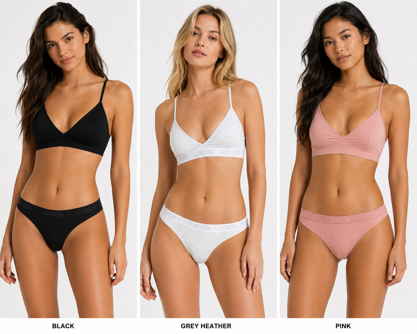 CK THONG 3 PACK BLACK/ SNOW HEATHER/ CORAL ALMOND