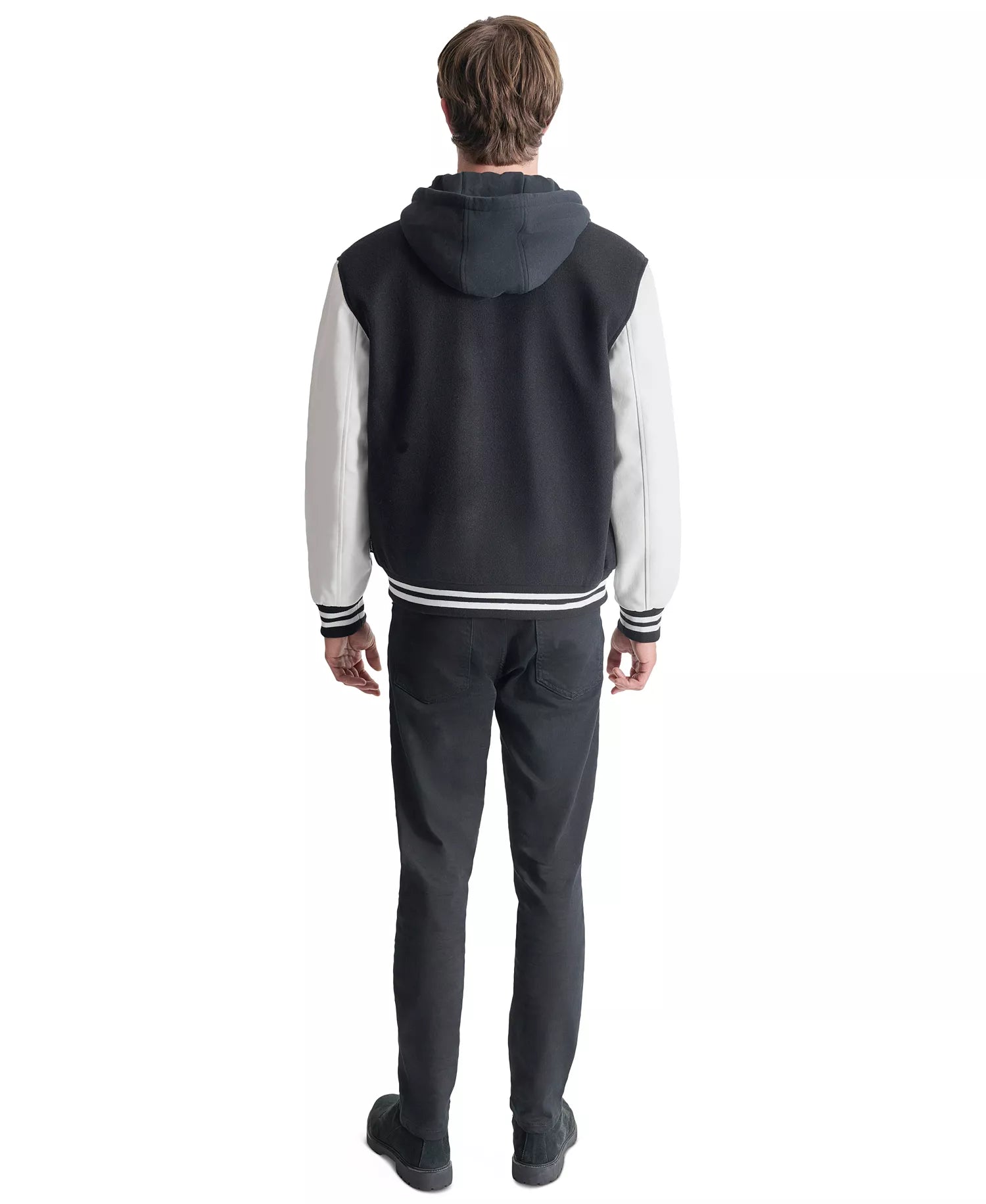 DKNY Men's Colorblocked Removable Hood Varsity Jacket