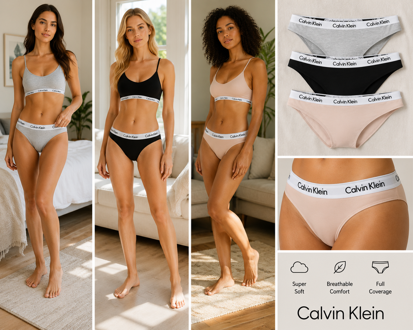CK BIKINI 3PK BLACK/GREY HTR/NYMPHS THIGH