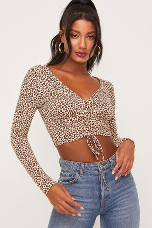 CHEETAH PRINT LONG SLEEVE CROP TOP