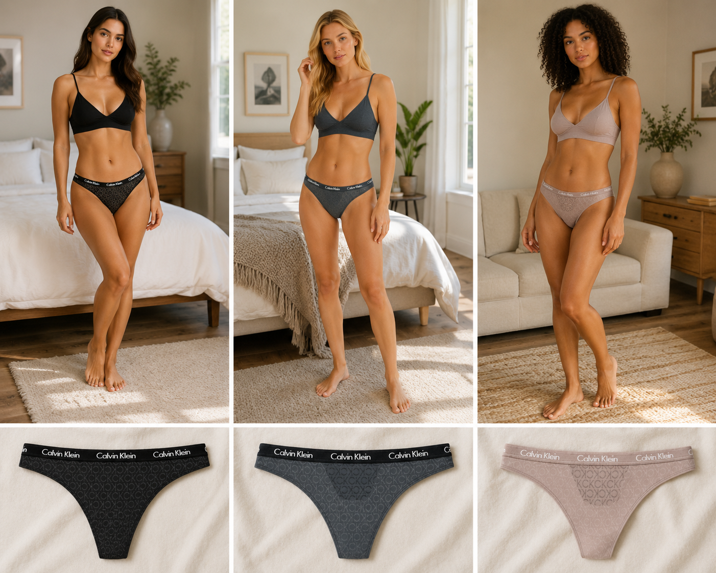CK BIKINI 3PK BLACK/SNOW HEATHER/FRESH TAUPE