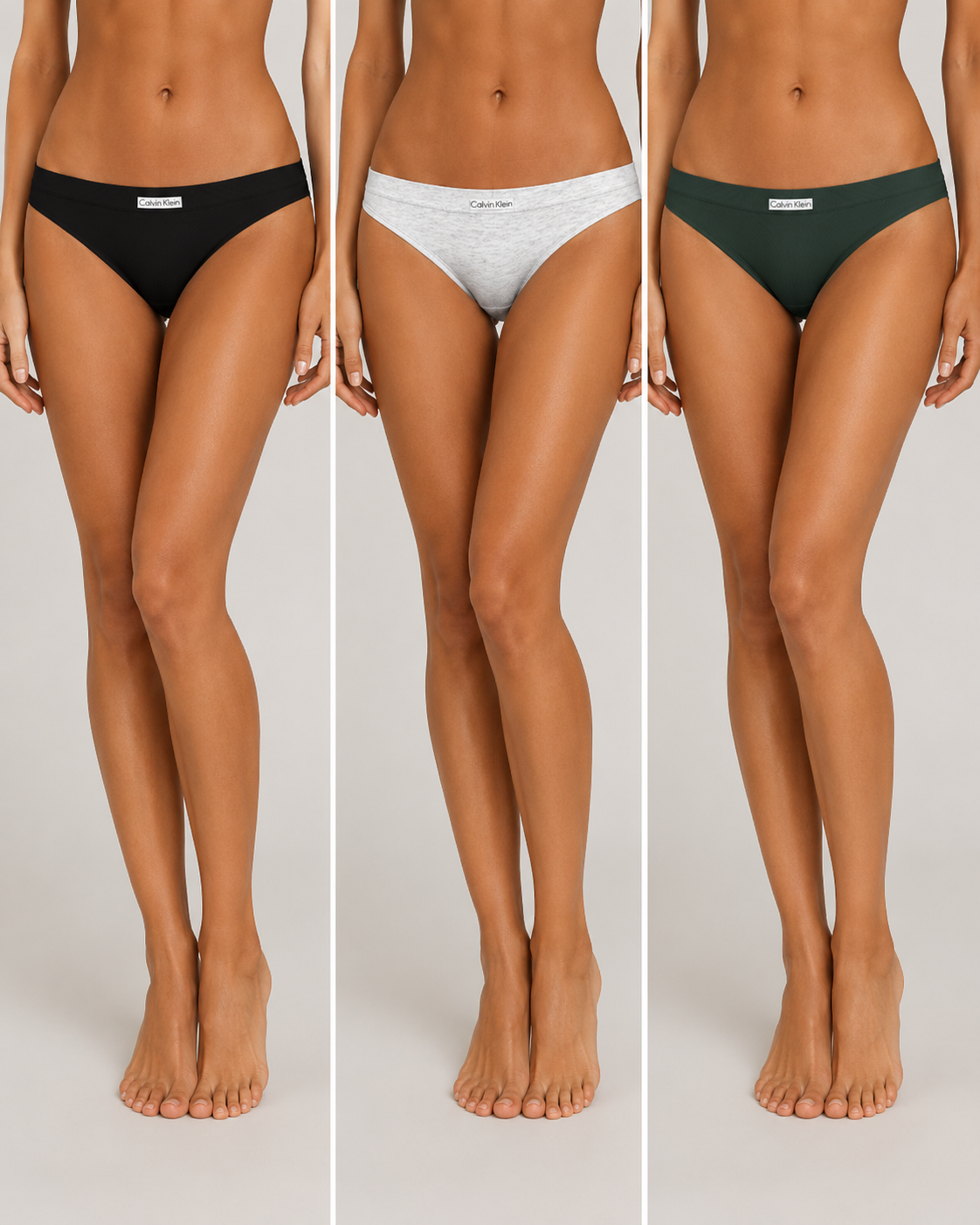 CK BIKINI 3 PACK BLACK/SNOW HEATHER/KELLS GREEN QP3130O