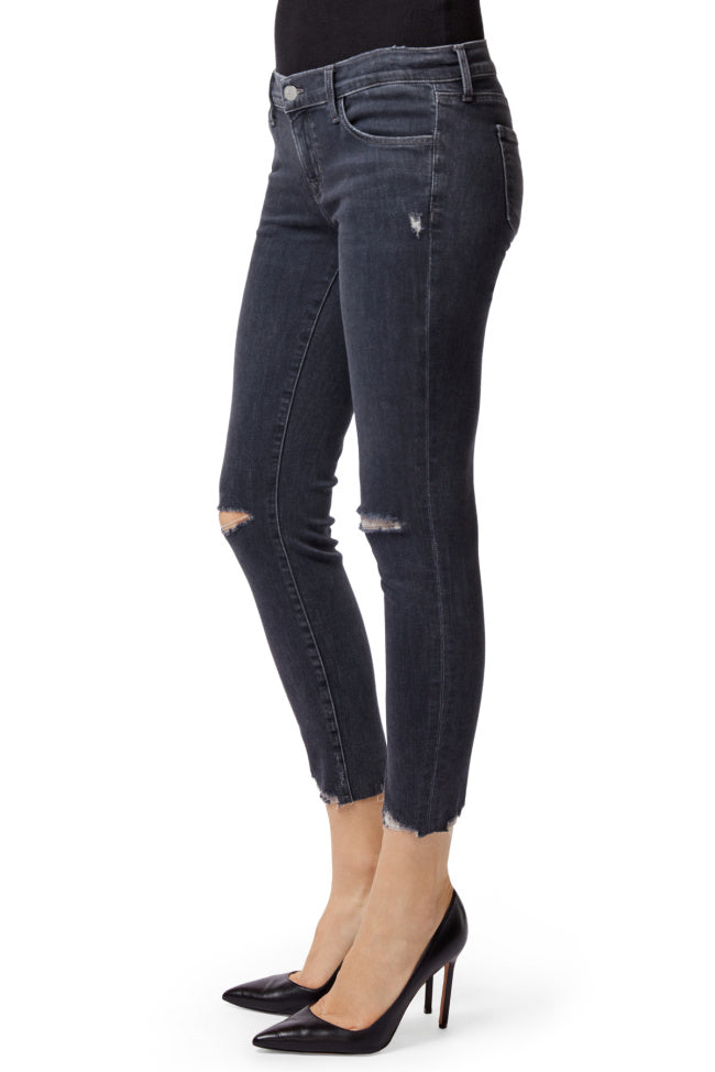 j brand, denim, womens denim, womens, cropped, suede, skinny, highrise, knee rips