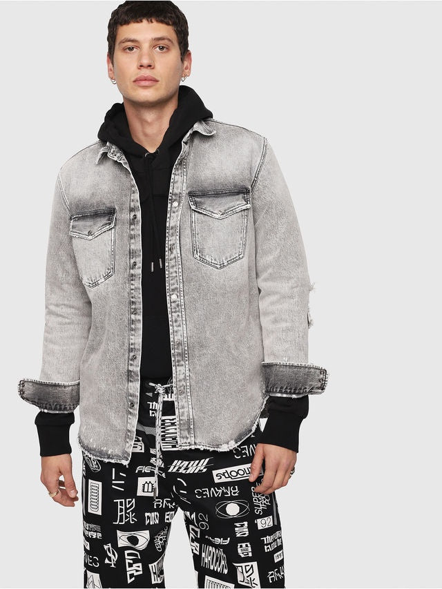 Destroyed Western-Style Denim Shirt