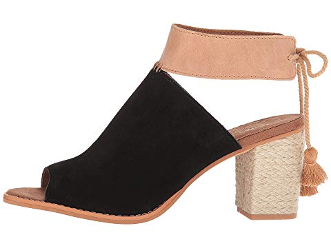 toms shoes, toms, high heels, block heels, heels, summer shoes, shoes, womens shoes, womens, black, tan, suede, cutout sandal, sandal, tassles