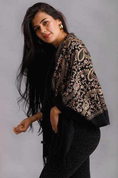 Paisley Embroidered Reversible scarf