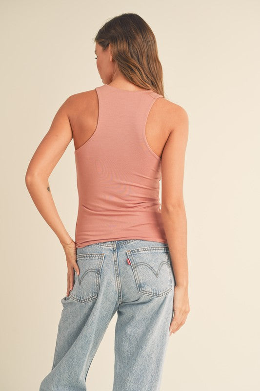 Double Layered High Neck Racer Back Tank Top
