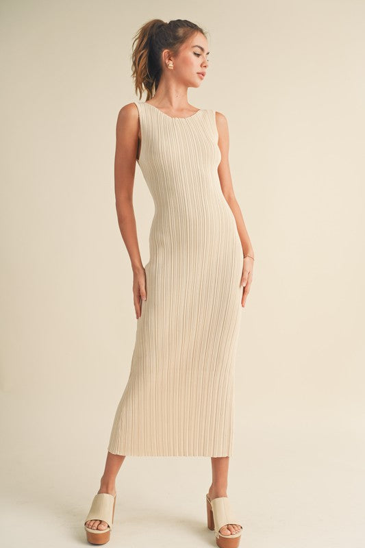 Patterned Rib Knitted Long Dress