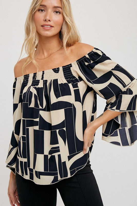 Abstract Printed Off The Shoulder Top