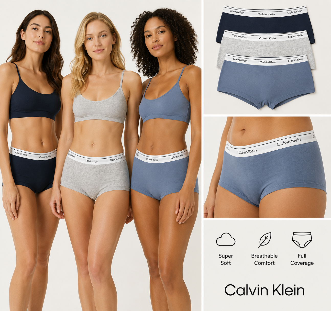 CK BOYSHORT 3PK Shoreline/Grey Heather/Scorched Denim