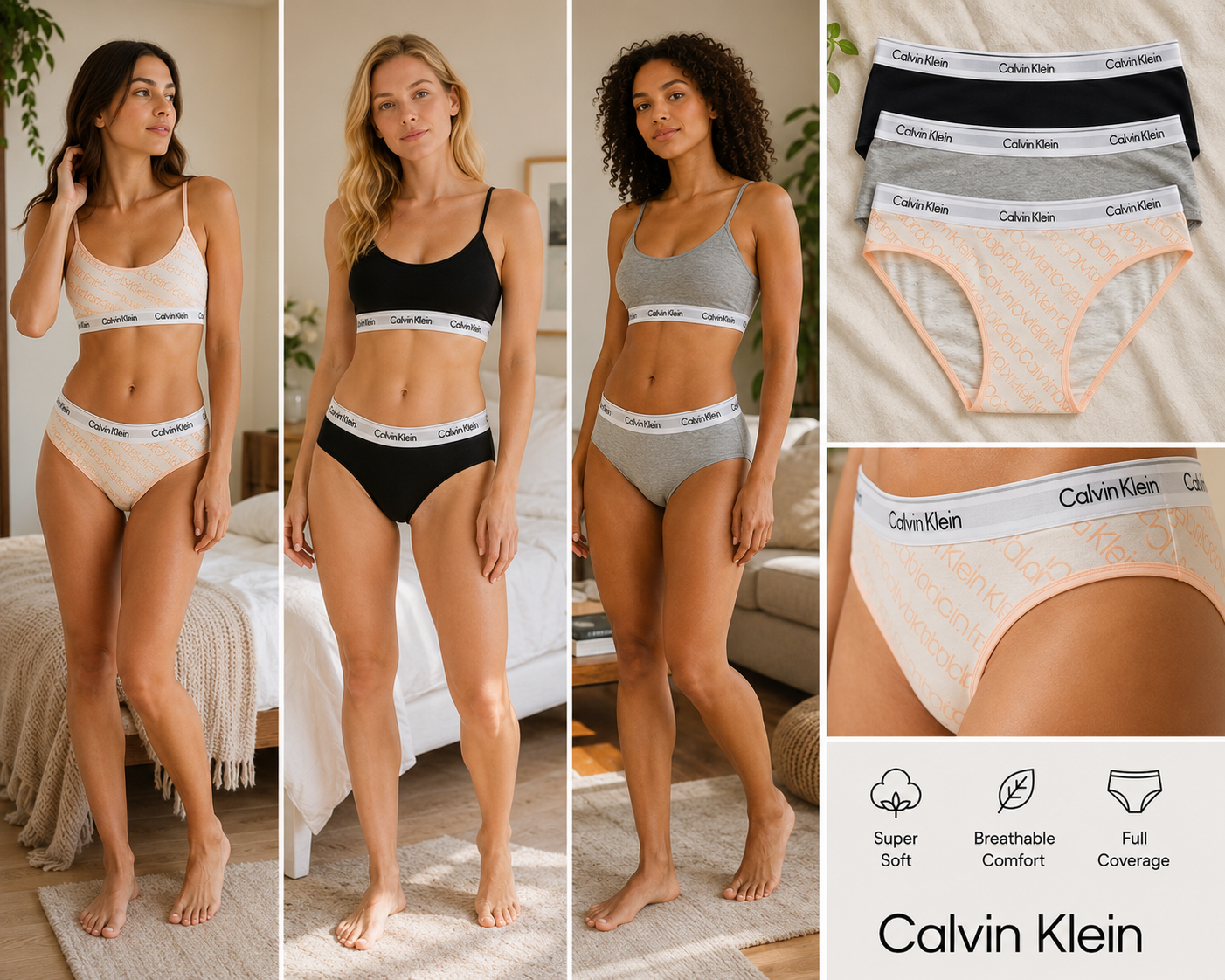 CK BIKINI 3PK Black/Grey Heather/Bold Track Logo+Tropical Fun