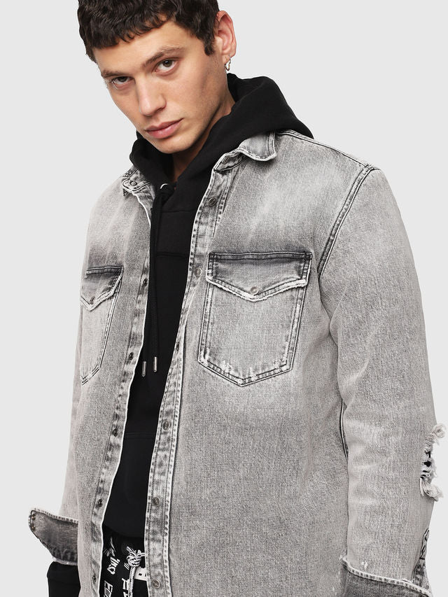 Destroyed Western-Style Denim Shirt