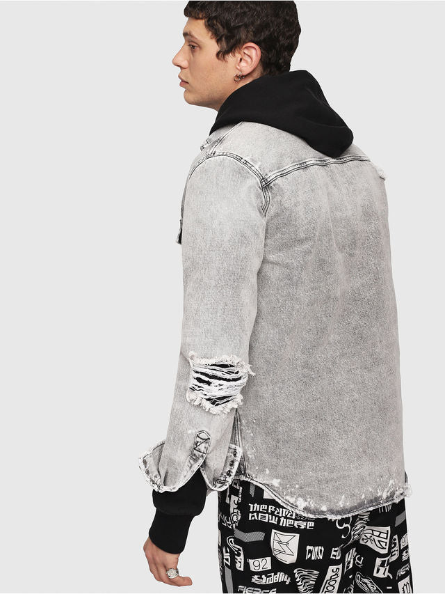 Destroyed Western-Style Denim Shirt