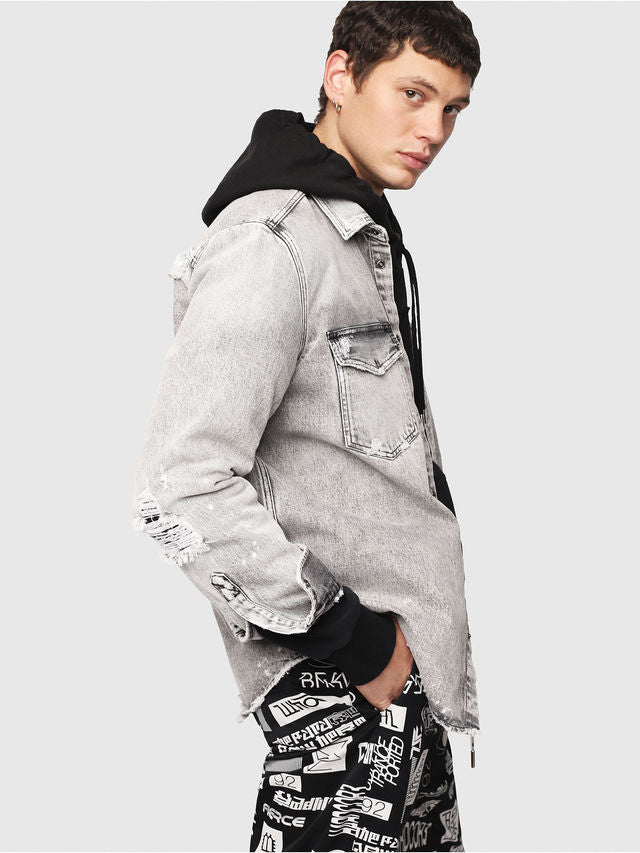 Destroyed Western-Style Denim Shirt
