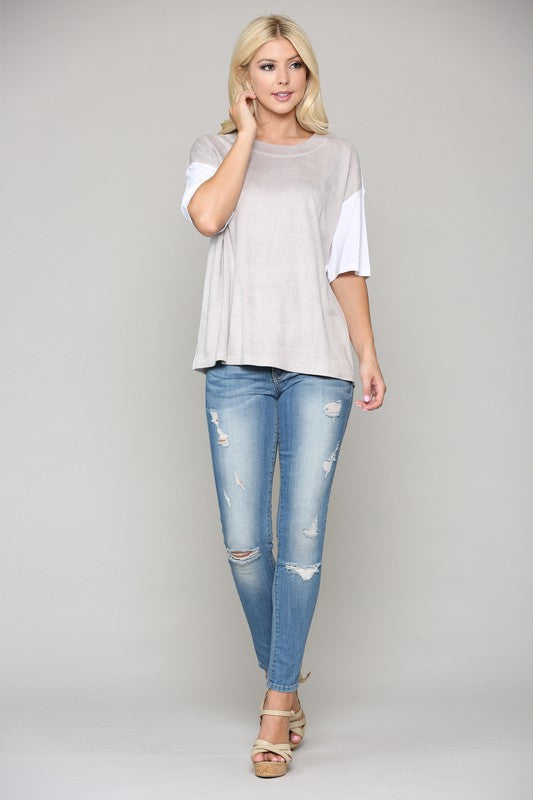 Ali Suede & Knit Combo Top
