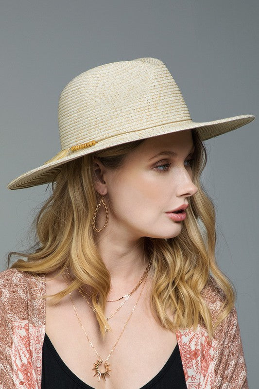 Duo-Tone Panama Hat with Wood Beads