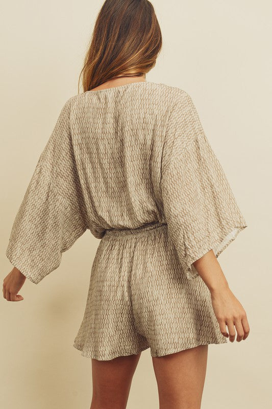 Ethnic Print Kimono Sleeve Romper