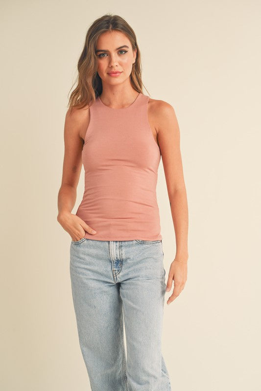 Double Layered High Neck Racer Back Tank Top