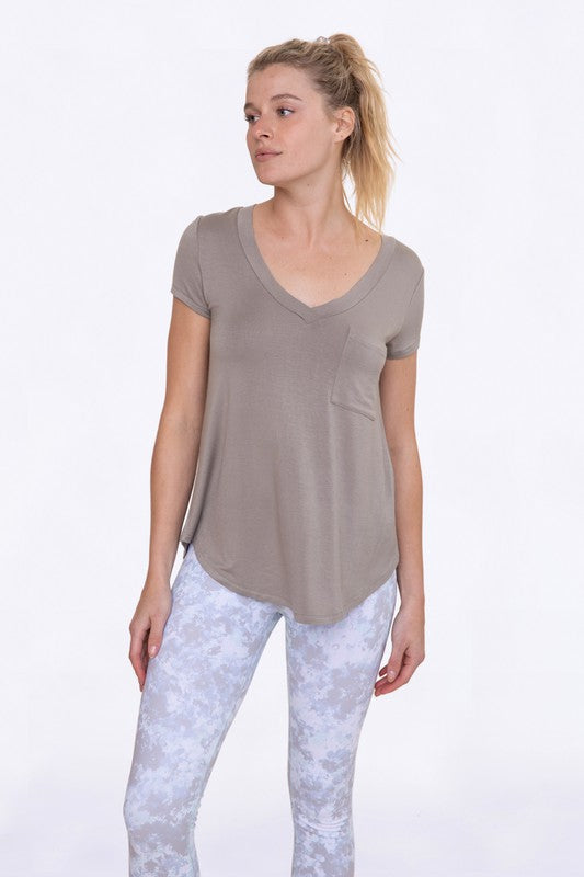 Longline Deep V-Neck Pocket Shirt