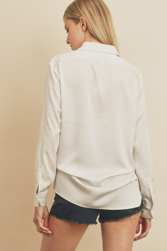 Satin Hidden Button Down Shirt