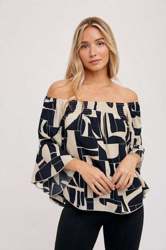Abstract Printed Off The Shoulder Top