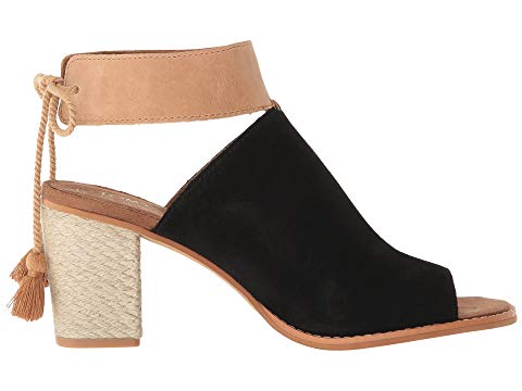 toms shoes, toms, high heels, block heels, heels, summer shoes, shoes, womens shoes, womens, black, tan, suede, cutout sandal, sandal, tassles
