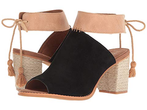 toms shoes, toms, high heels, block heels, heels, summer shoes, shoes, womens shoes, womens, black, tan, suede, cutout sandal, sandal, tassles
