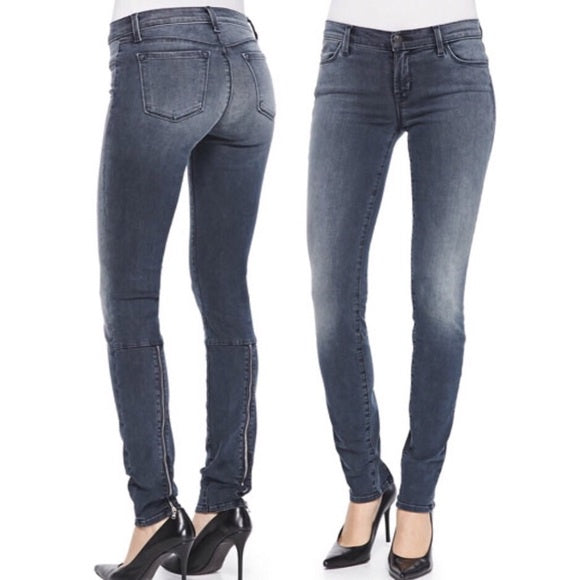 Mid-Rise Back Zip Skinny Jeans