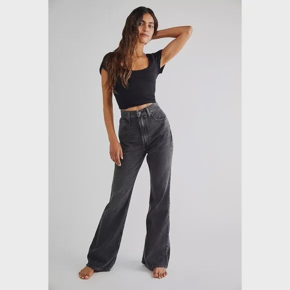 70'S High Rise Flare In Just a Hint Jeans
